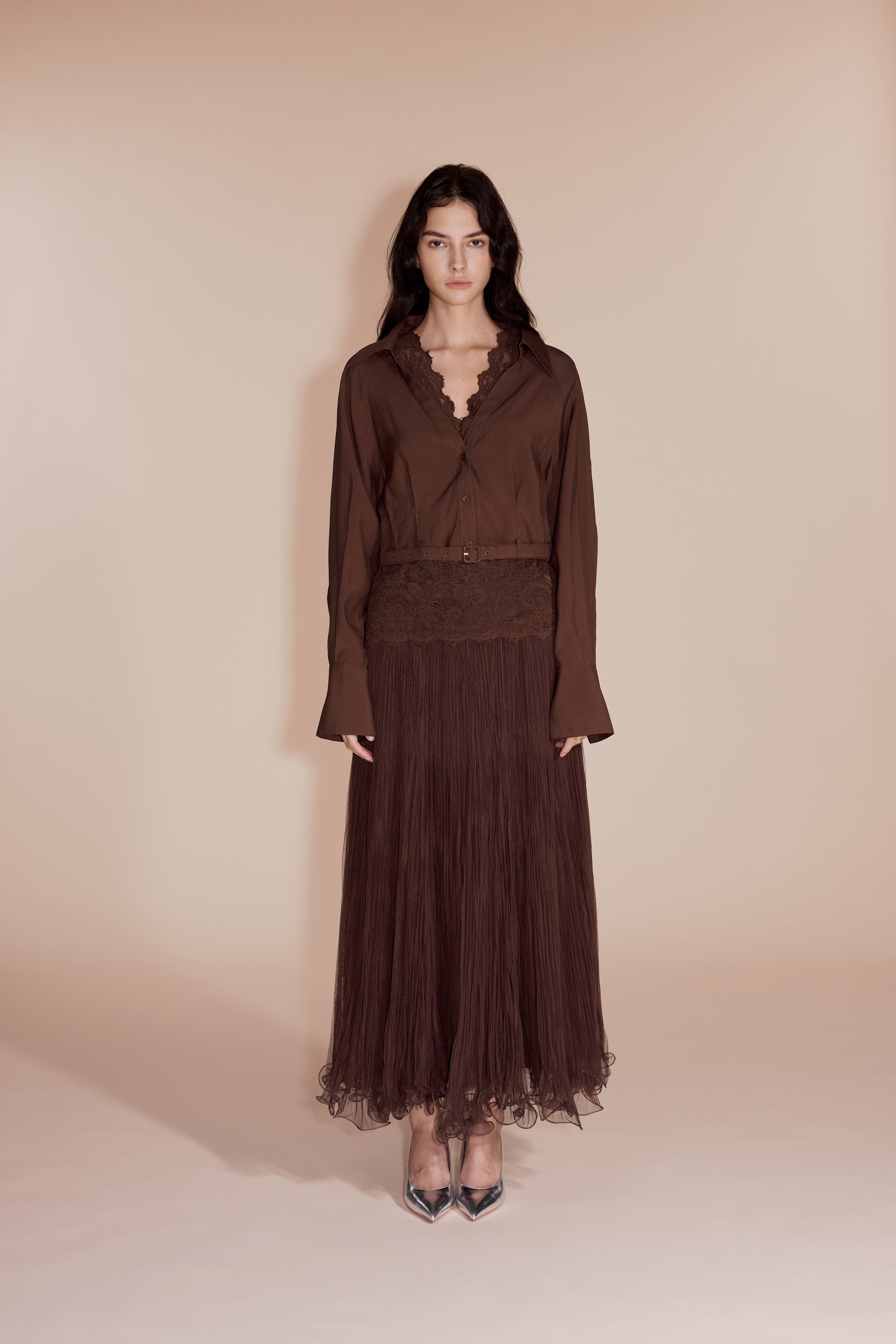 Brown loop maxi skirt