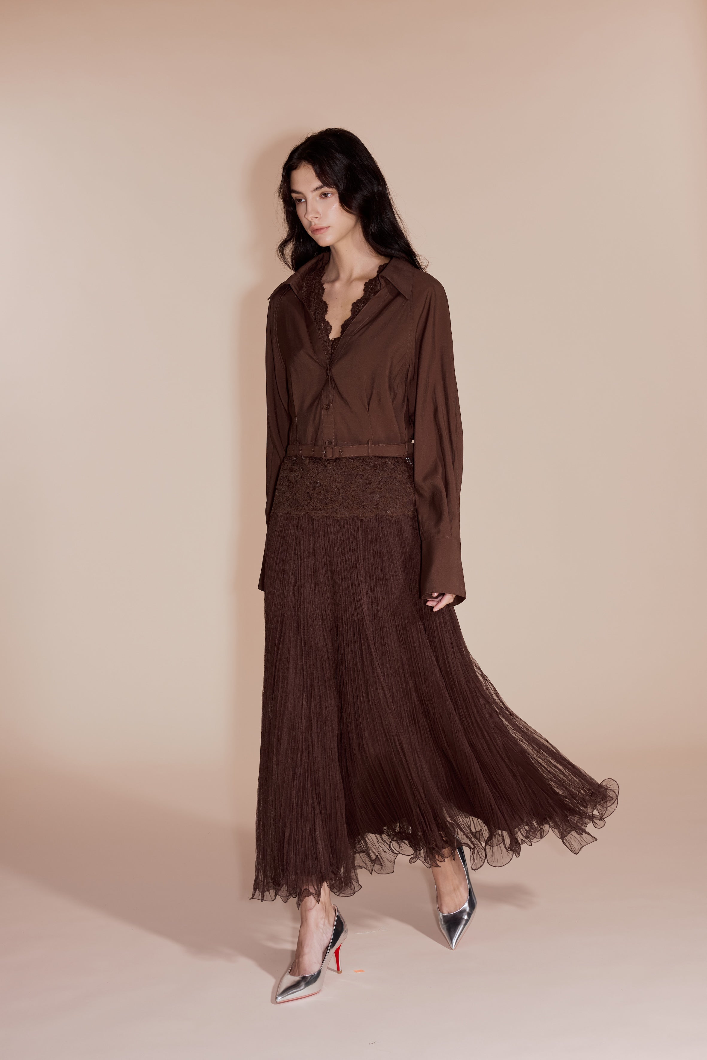 Brown loop maxi skirt