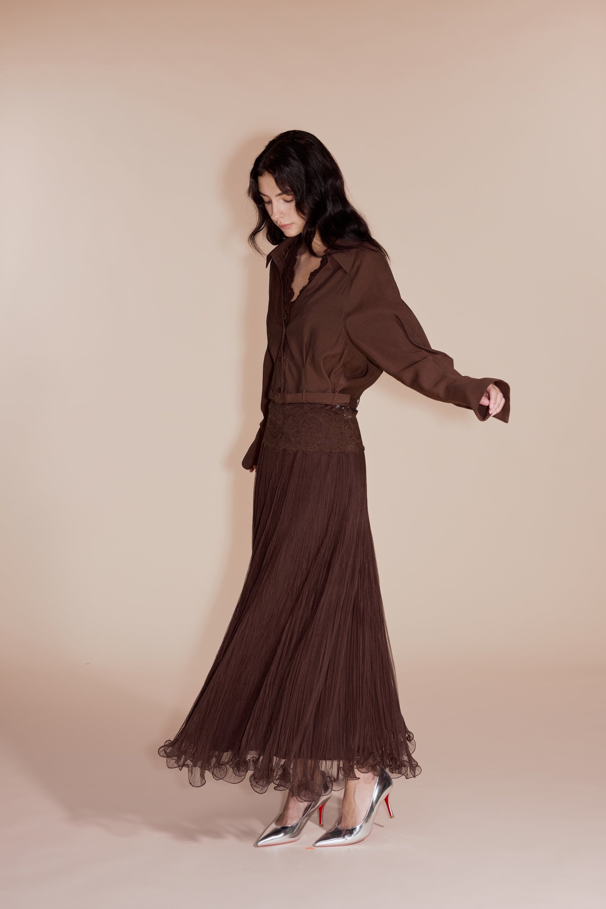 Brown loop maxi skirt
