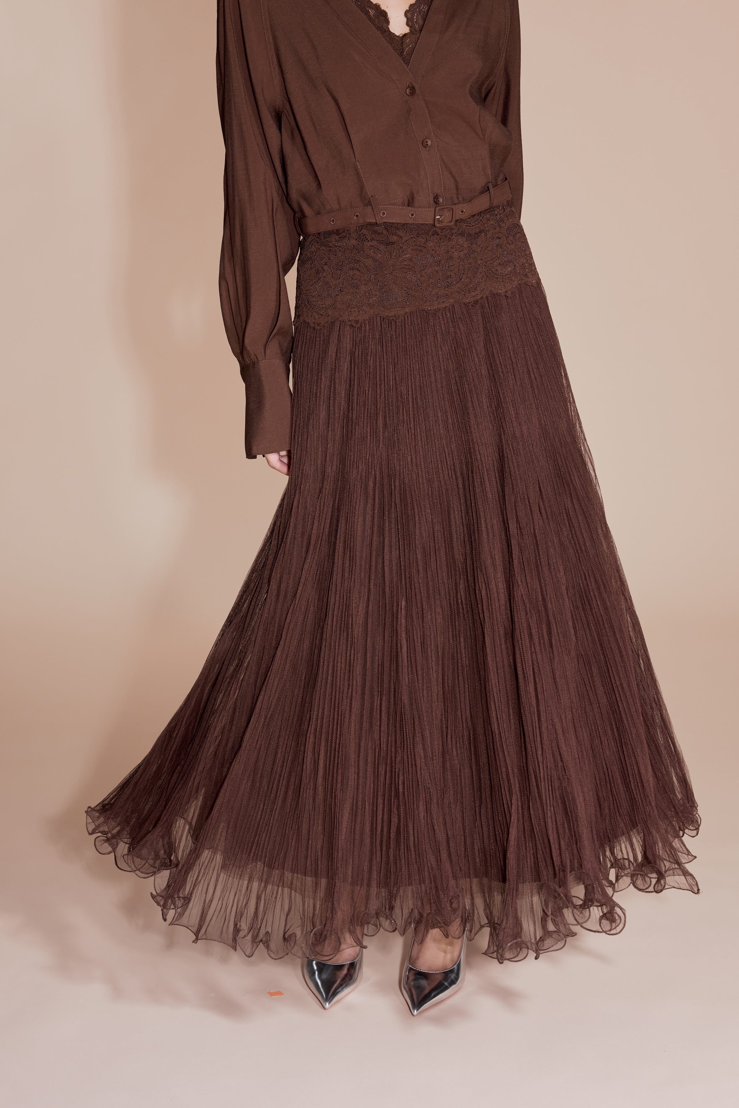 Brown loop maxi skirt