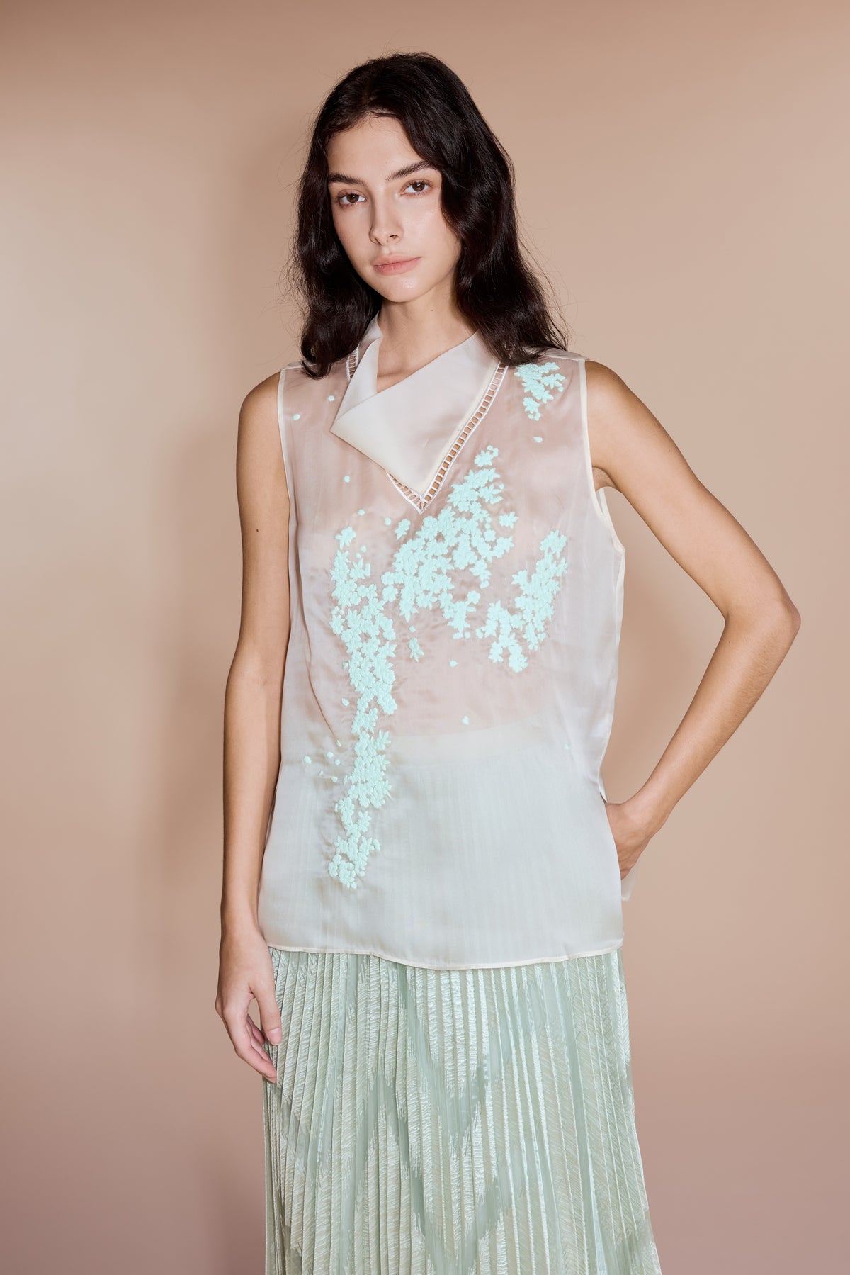 Mint Floral Sheer Vest