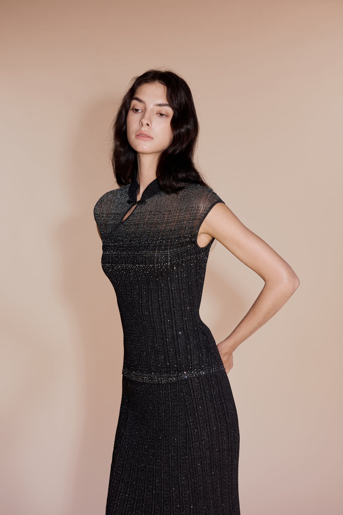 Diamond weave Oriental Top knit Black set