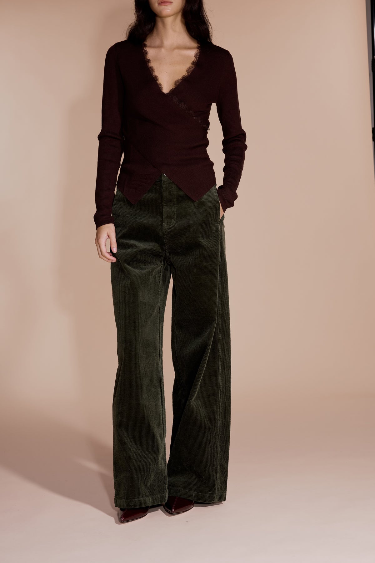 Dark Olive green Corduroy wide leg trousers