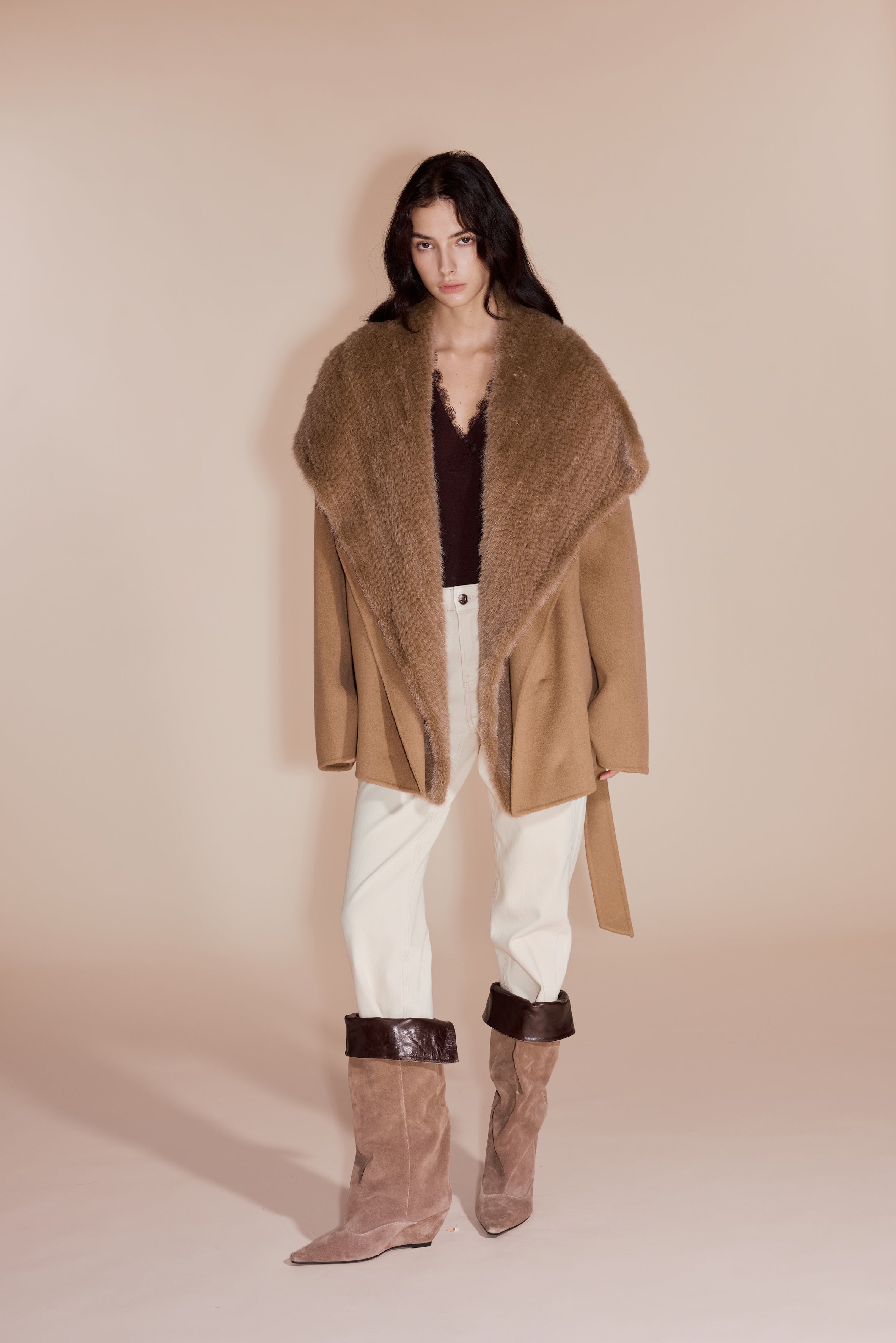Mink Fur Collar Coat