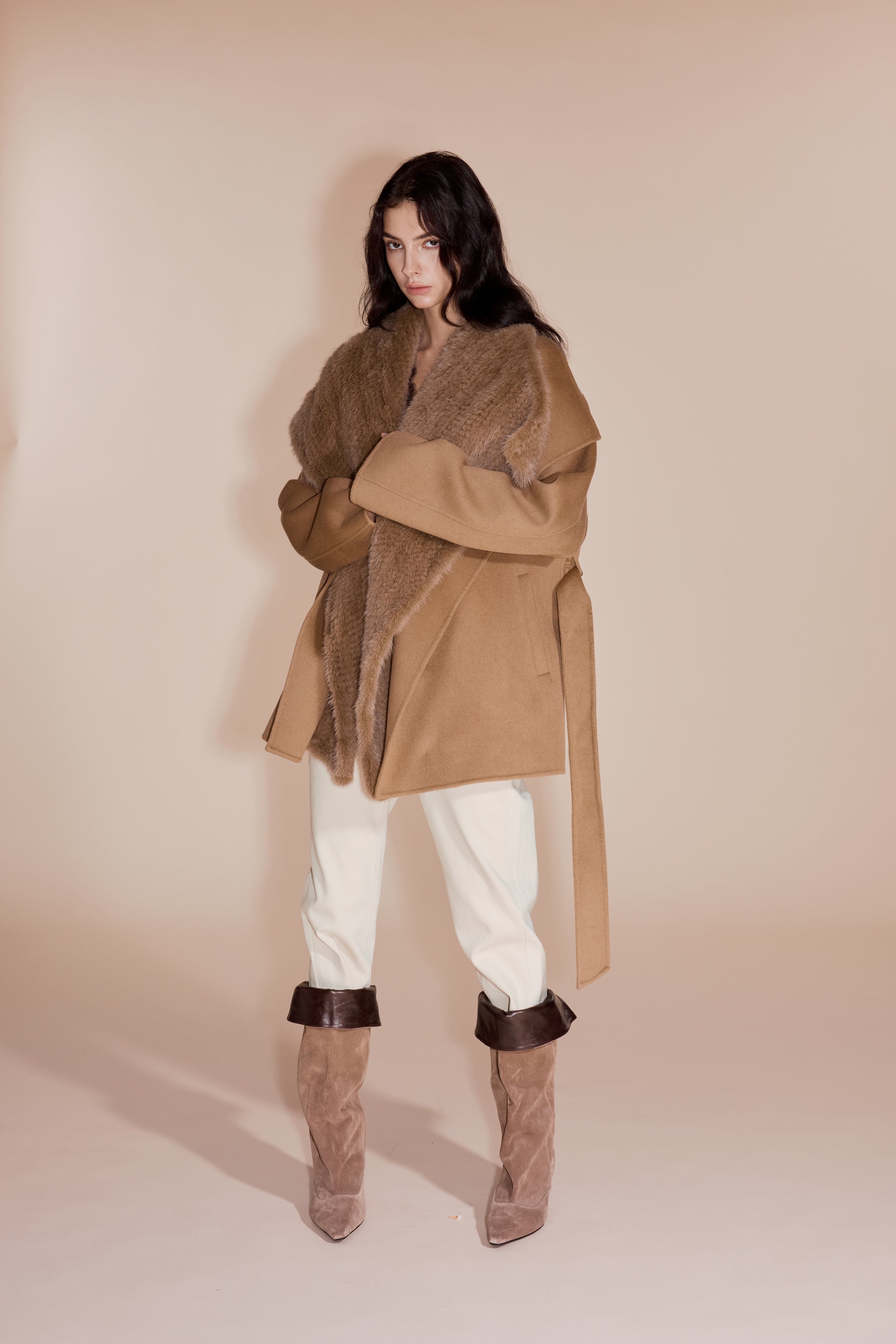 Mink Fur Collar Coat