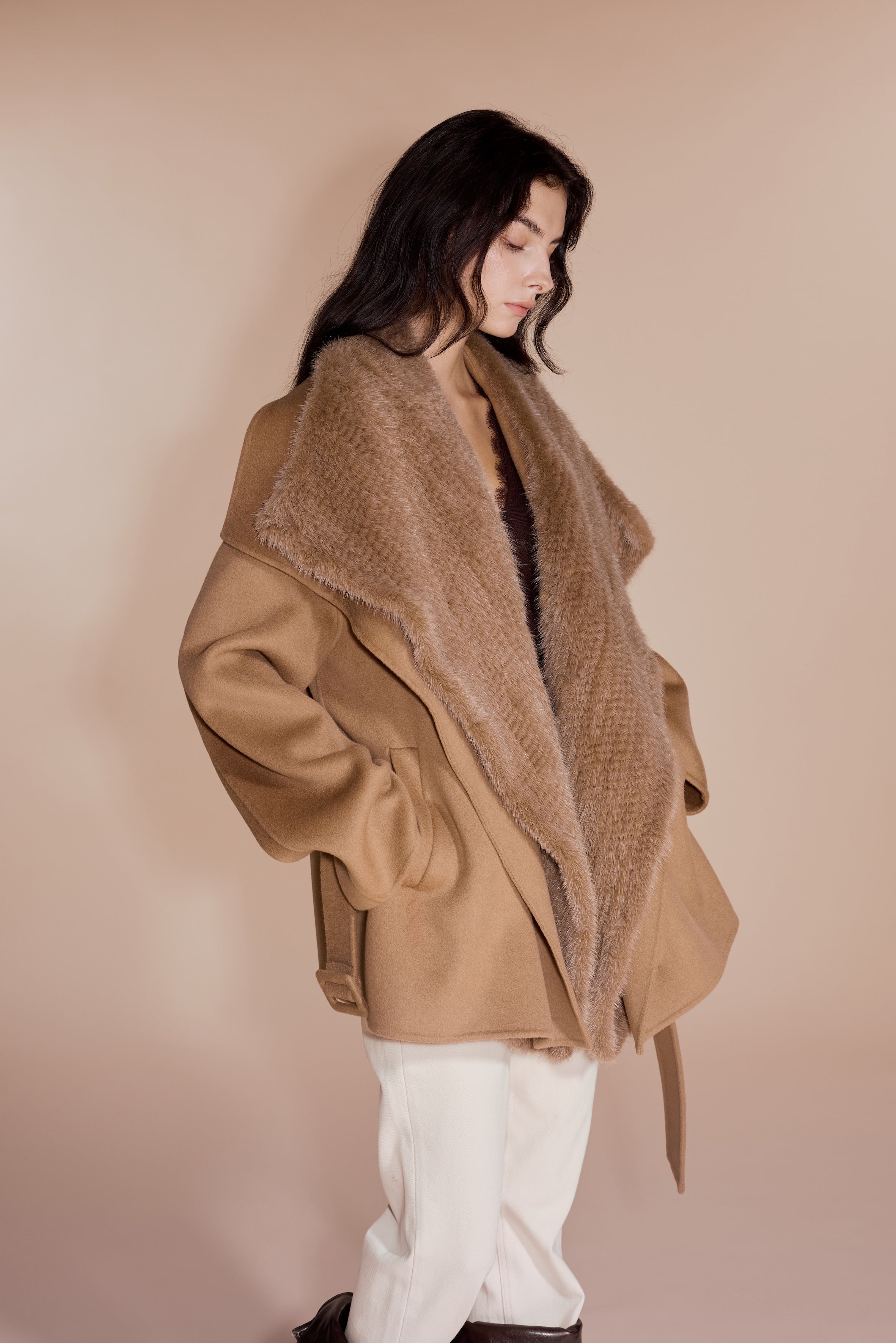 Mink Fur Collar Coat