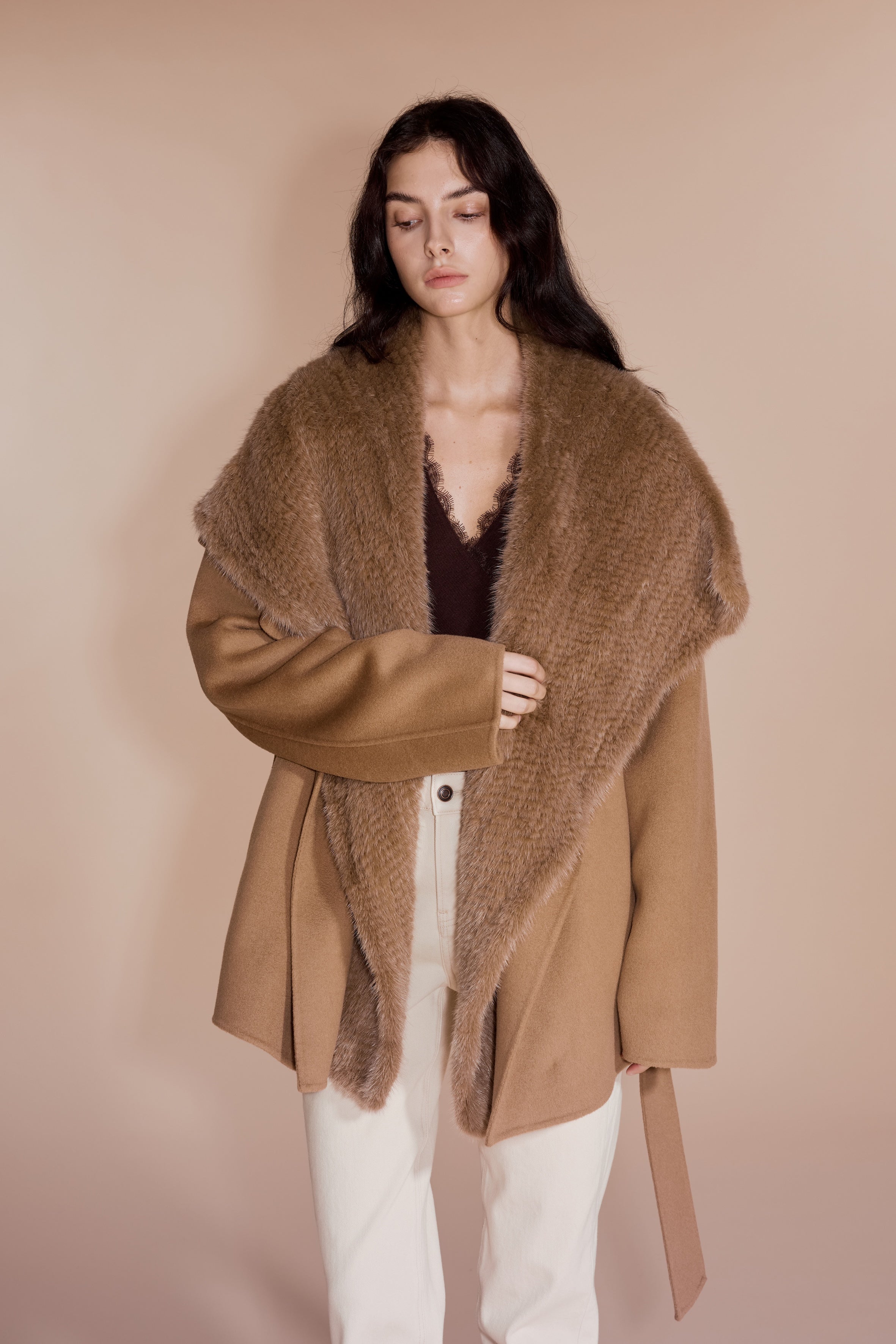 Mink Fur Collar Coat