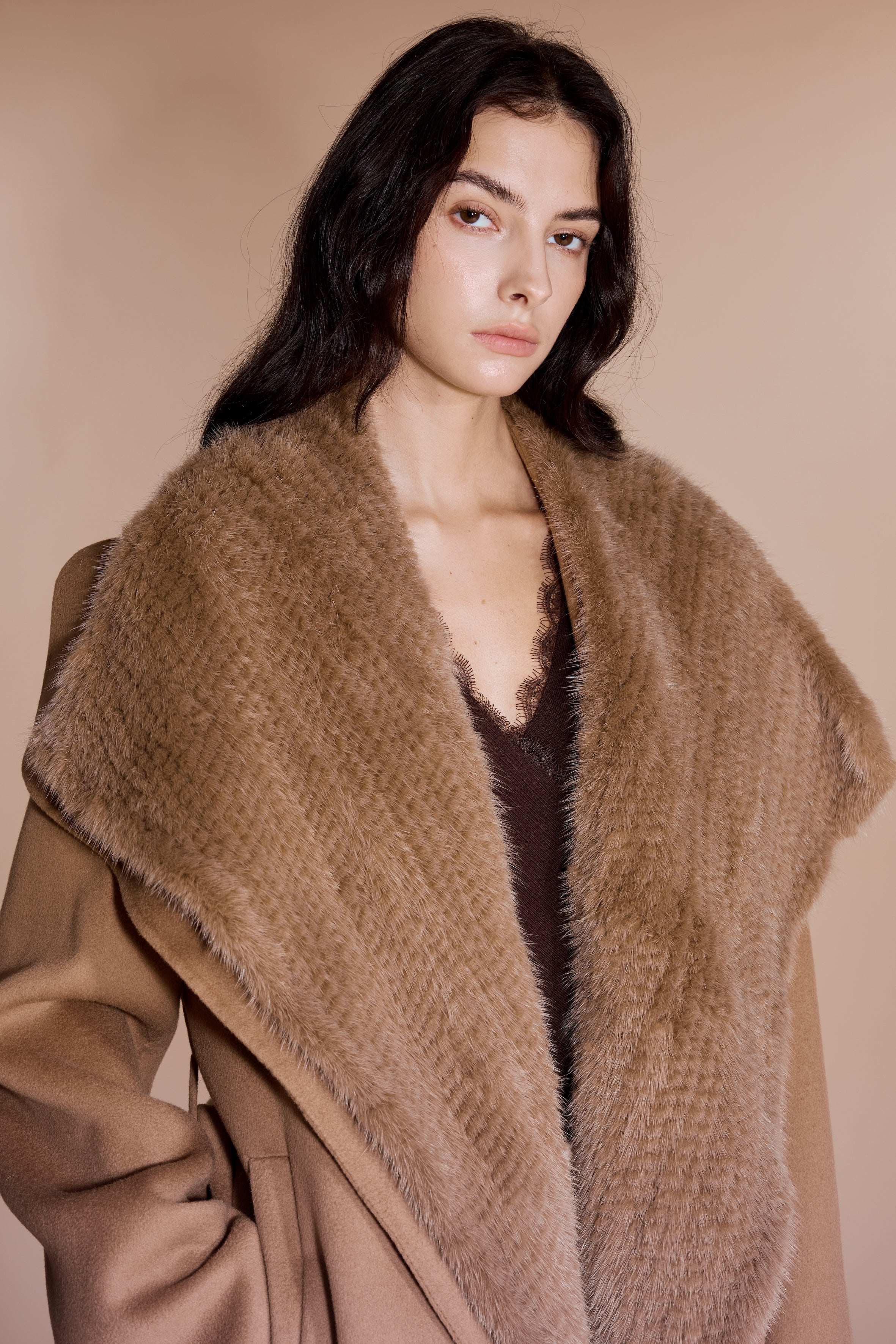 Mink Fur Collar Coat