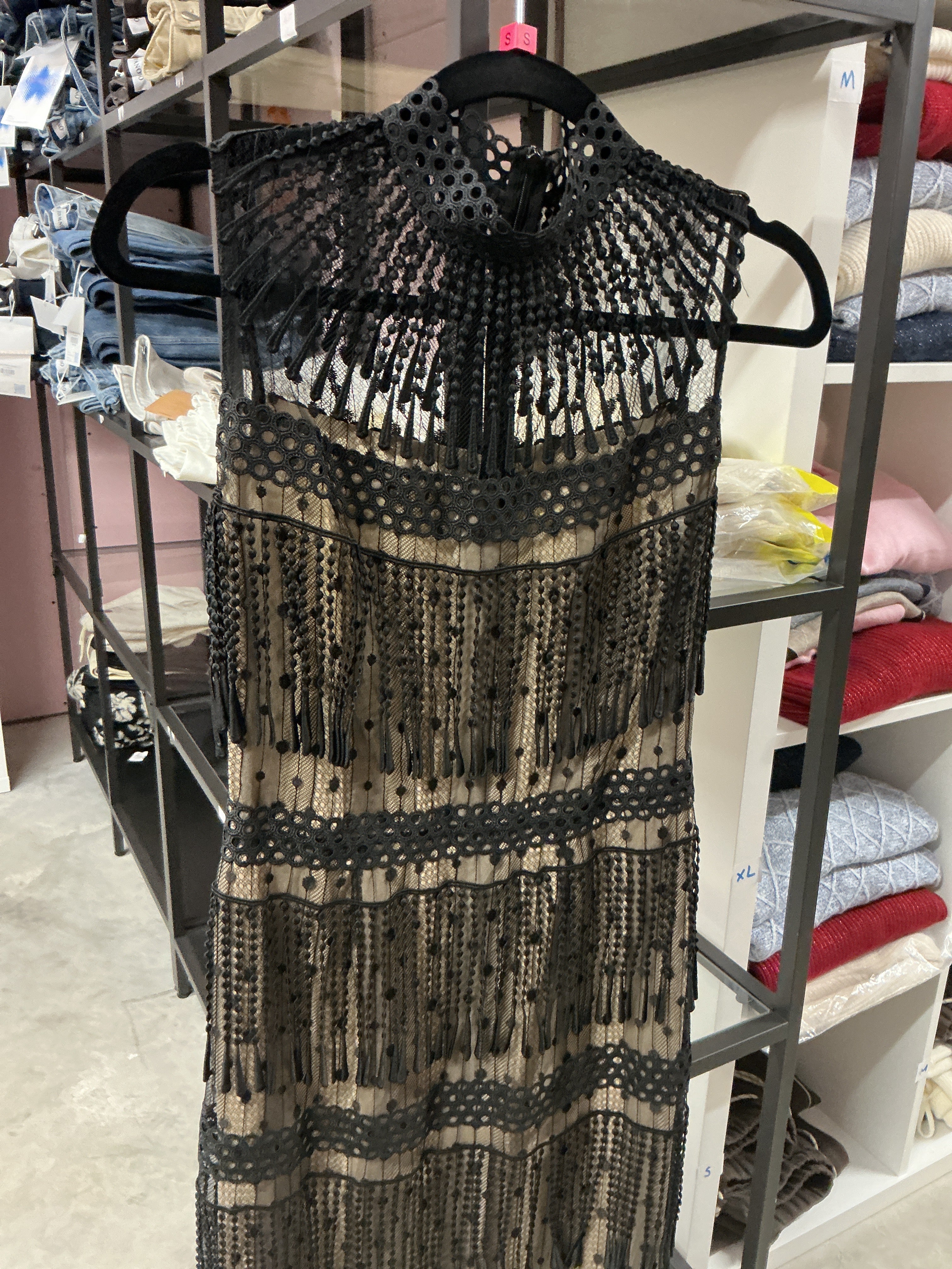 Fringe Lace Mock Neck Midi