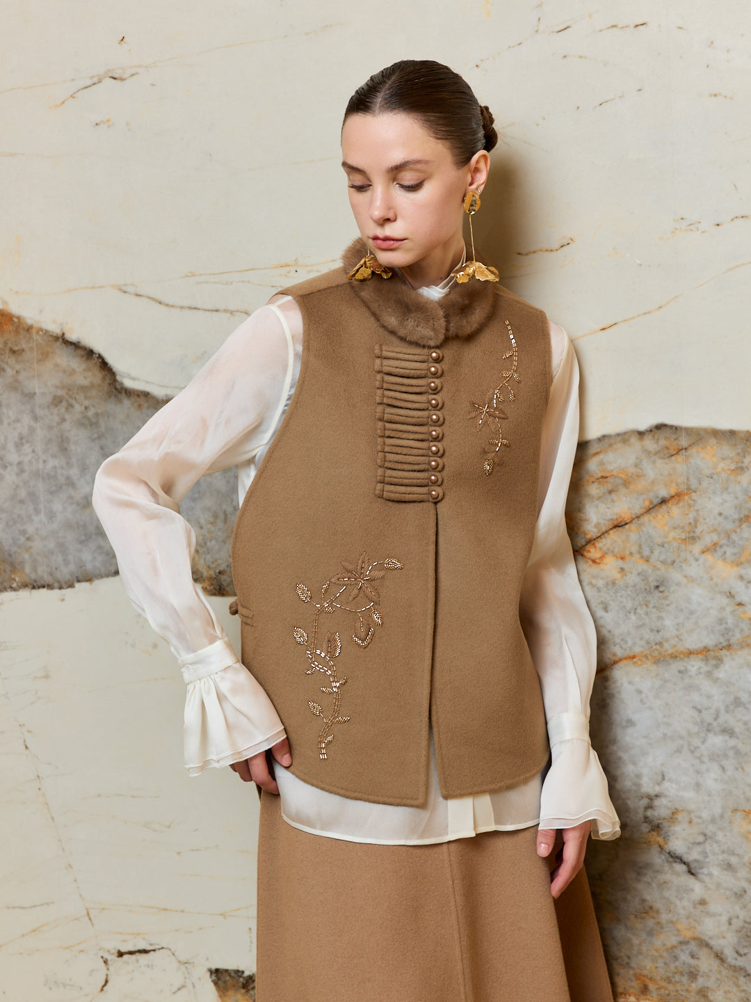 Mink embroidery vest