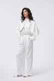 White Silk Blend Set with Oriental Button