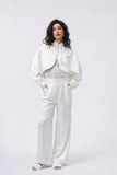 White Silk Blend Set with Oriental Button