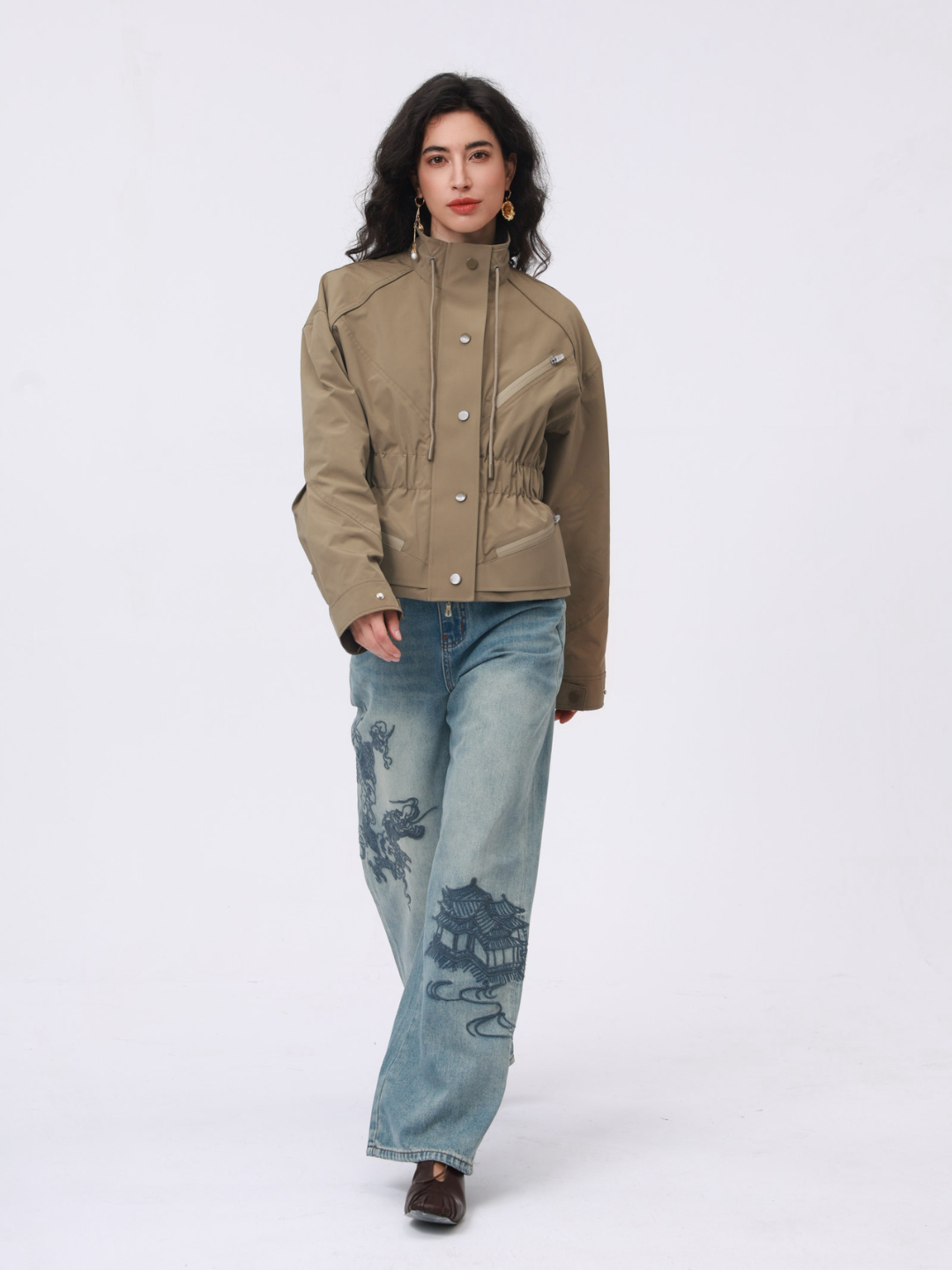 Olive Green Waterproof Cinched Waist Utility Jacket